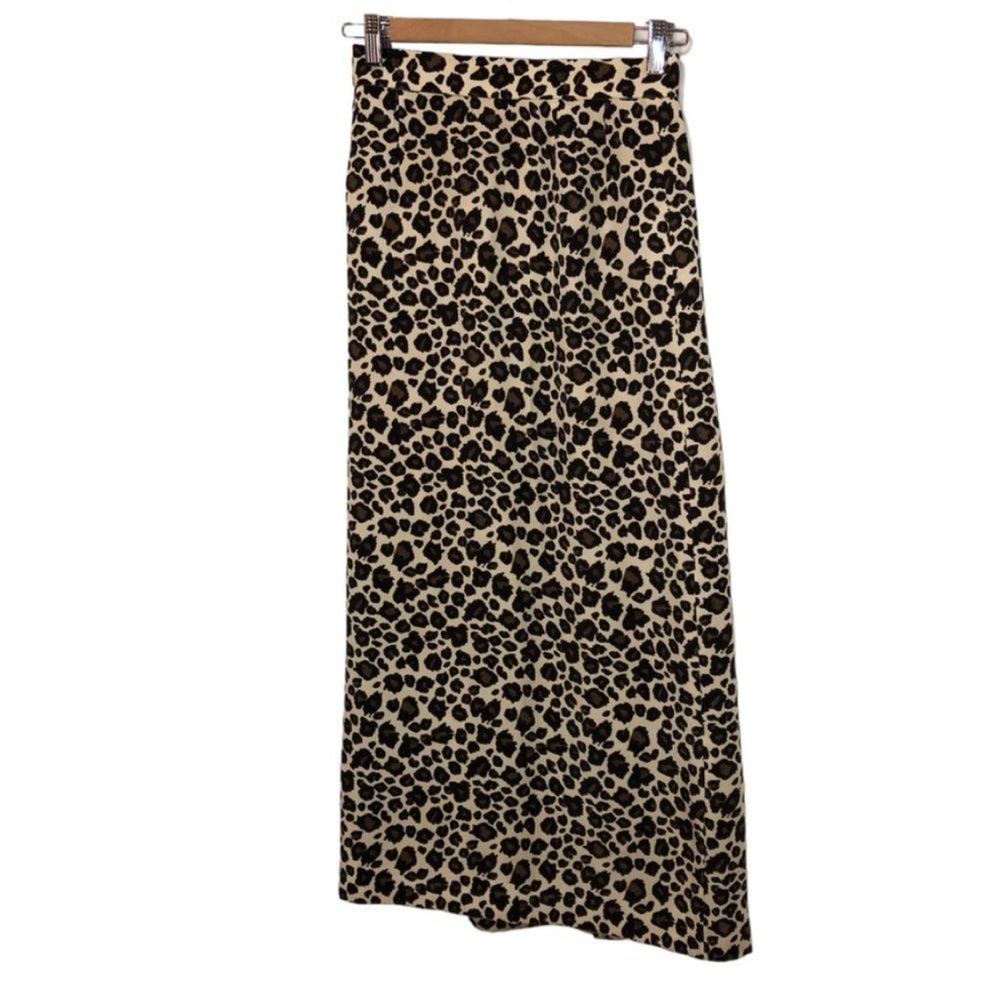 mother of pearl black brown leopard Rosettes print long skirt 6 S